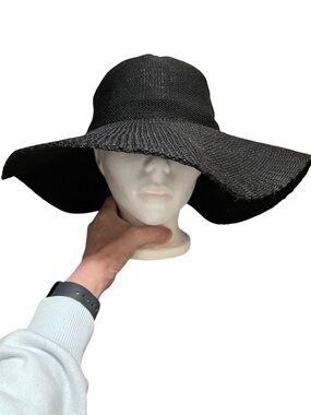 Wallaroo Victoria Diva Wide Brim Sun Hat – Black, Poly-Straw, UPF 50+